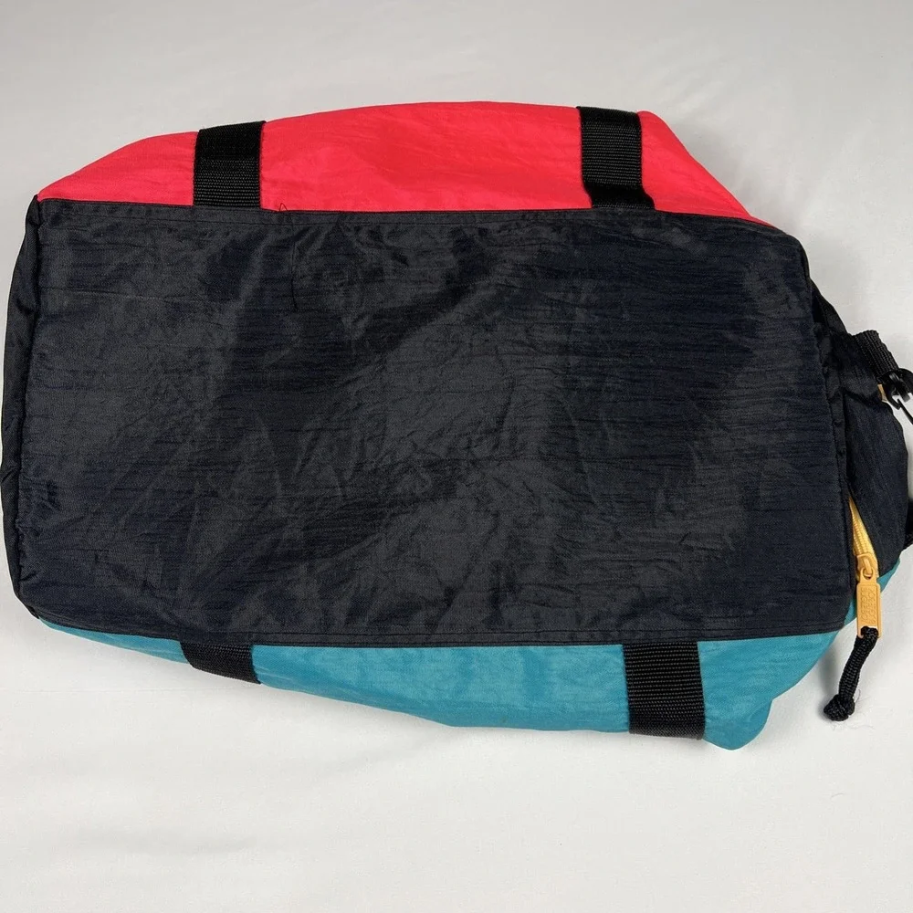 Vintage Bugle Boy Duffel Bag 90s Colorblock Teal Red Black Nylon Gym Travel Bag